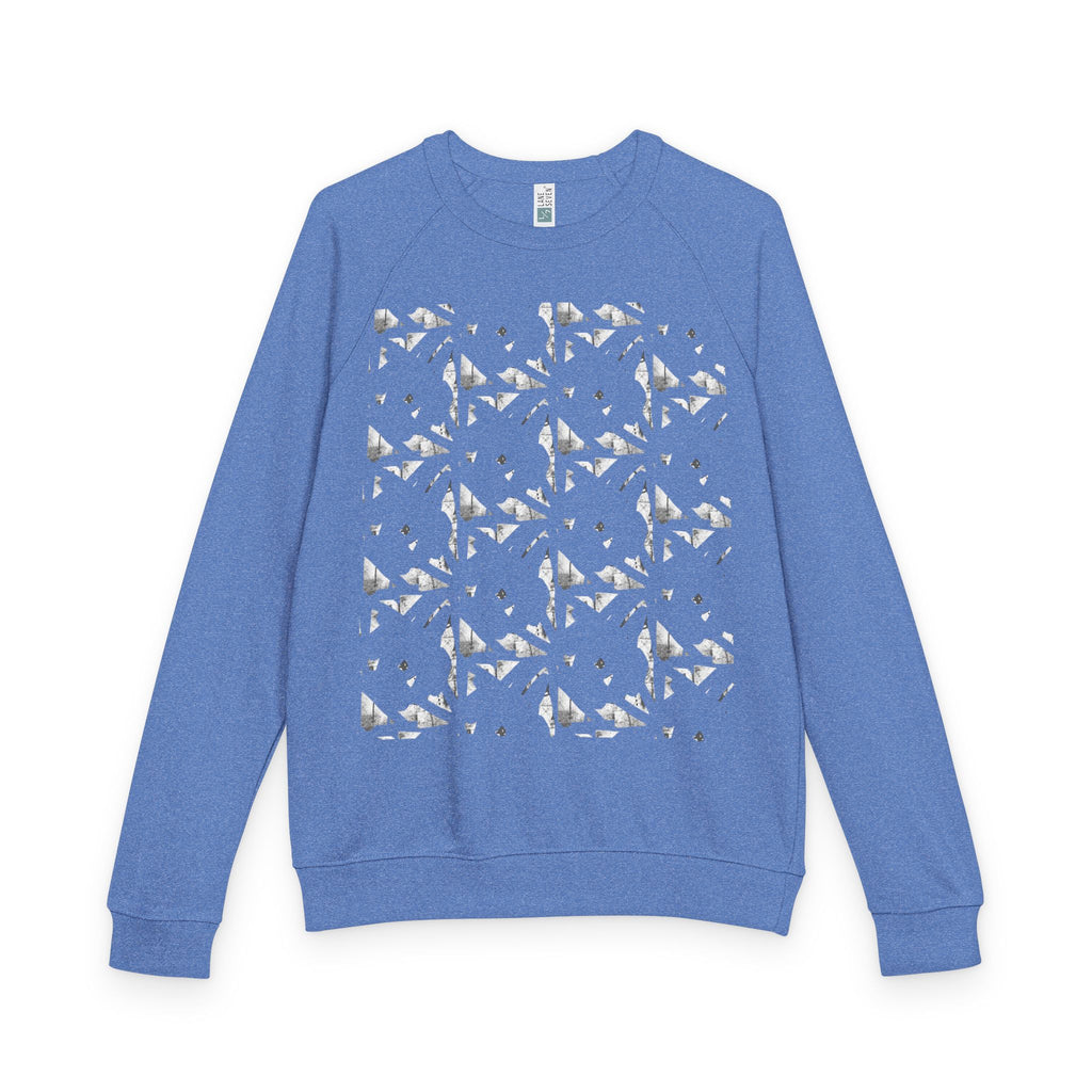 Graphic Raglan Crewneck Sweatshirt — Monochrome Geometric Pattern