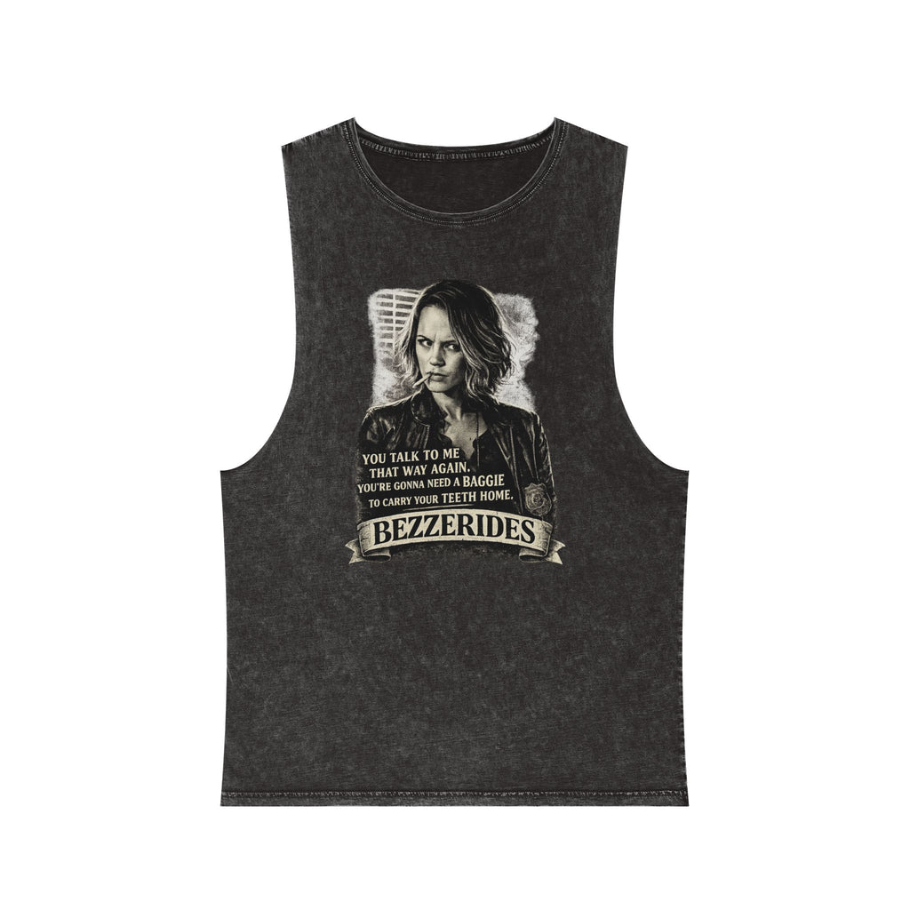 Bezzerides Vintage Stonewash Tank Top — 'You Talk To Me That Way Again...' Graphic