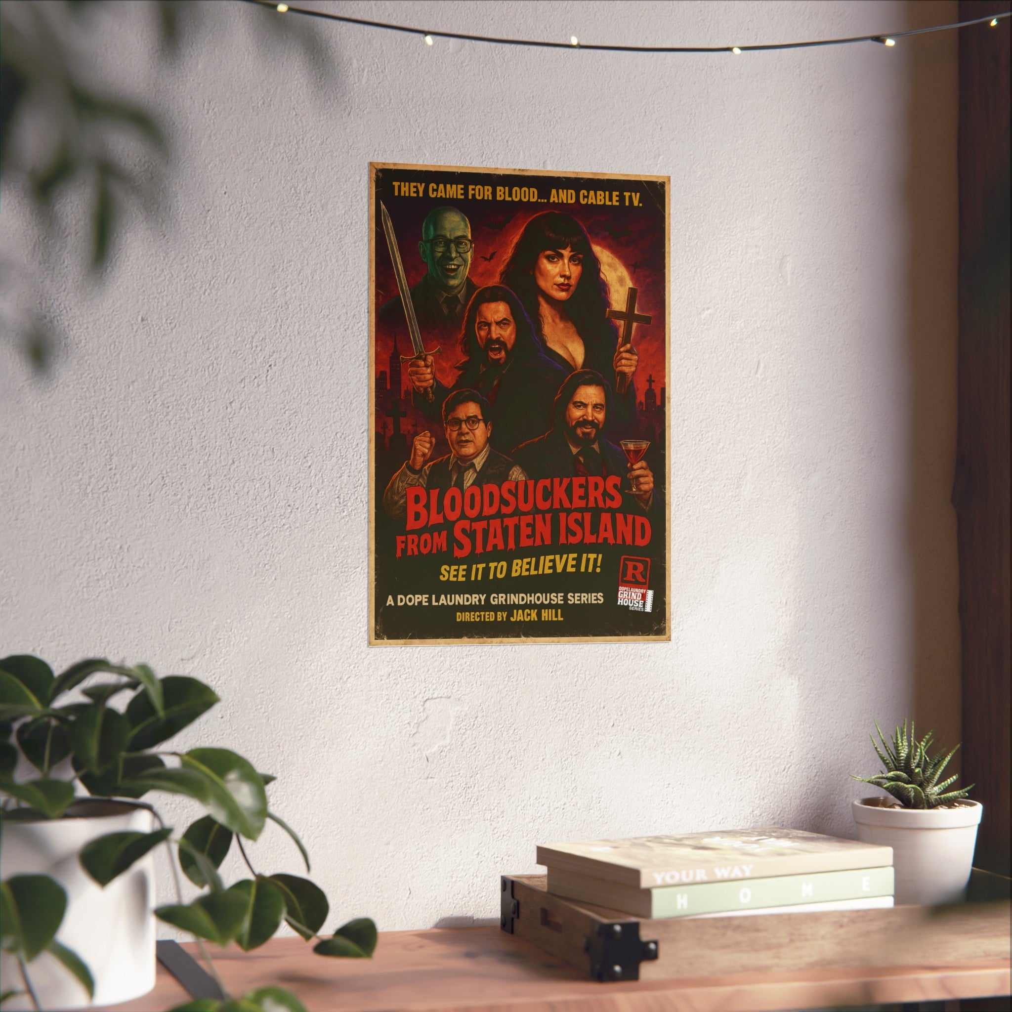 "Bloodsuckers from Staten Island" Grind House inspired Print (what we do in the shadows) Unique Gift for Film Lovers, Home Aesthetic