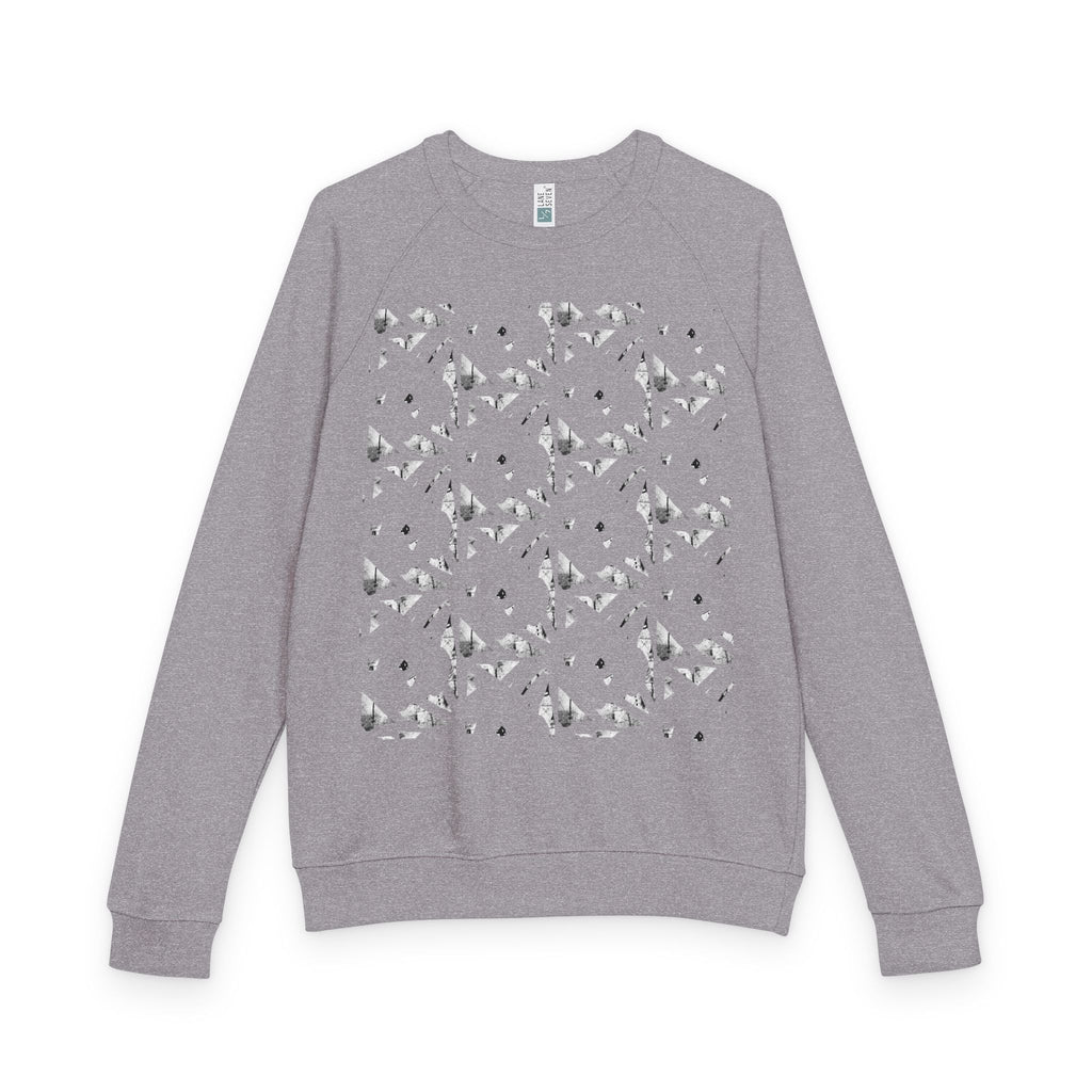 Graphic Raglan Crewneck Sweatshirt — Monochrome Geometric Pattern