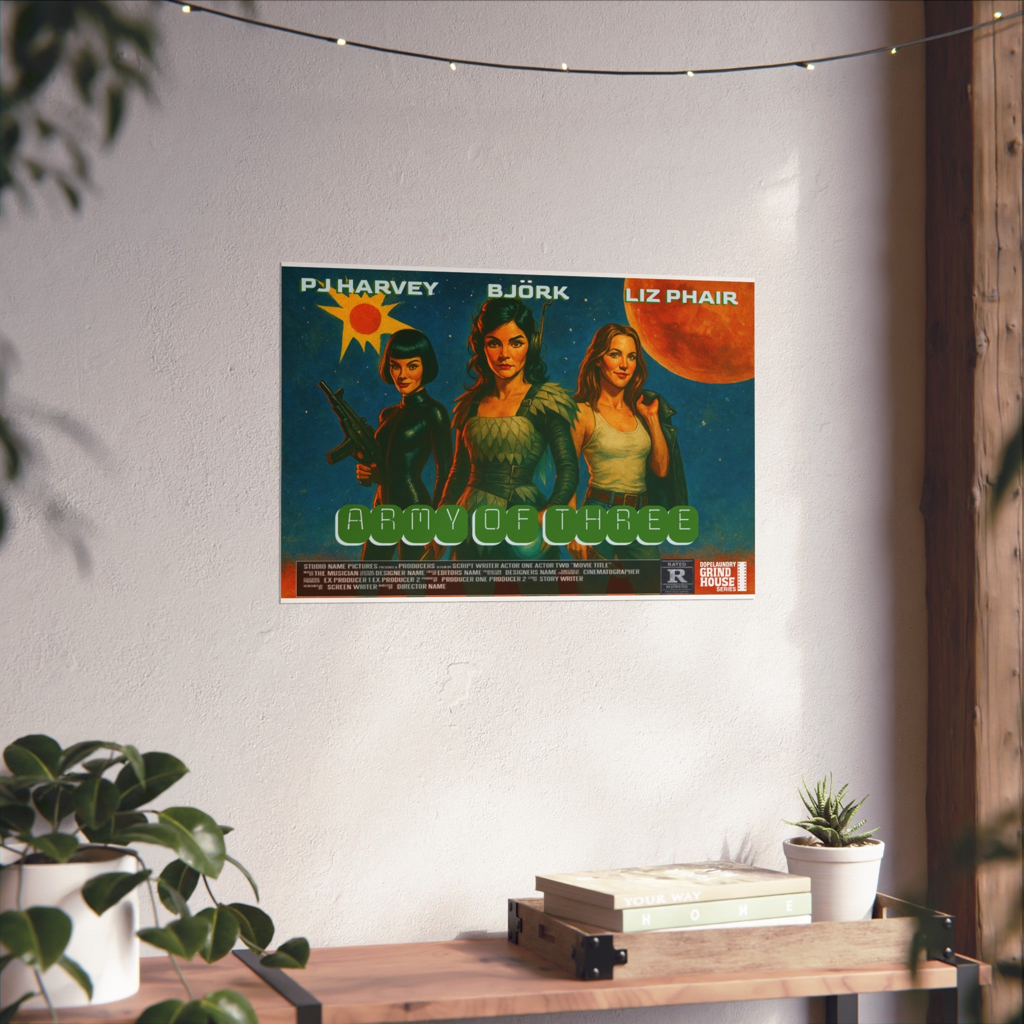 Army of Three 60s Sci-fi Grind House Inspired, Unique Gift for Film Lovers and Home Aesthetic