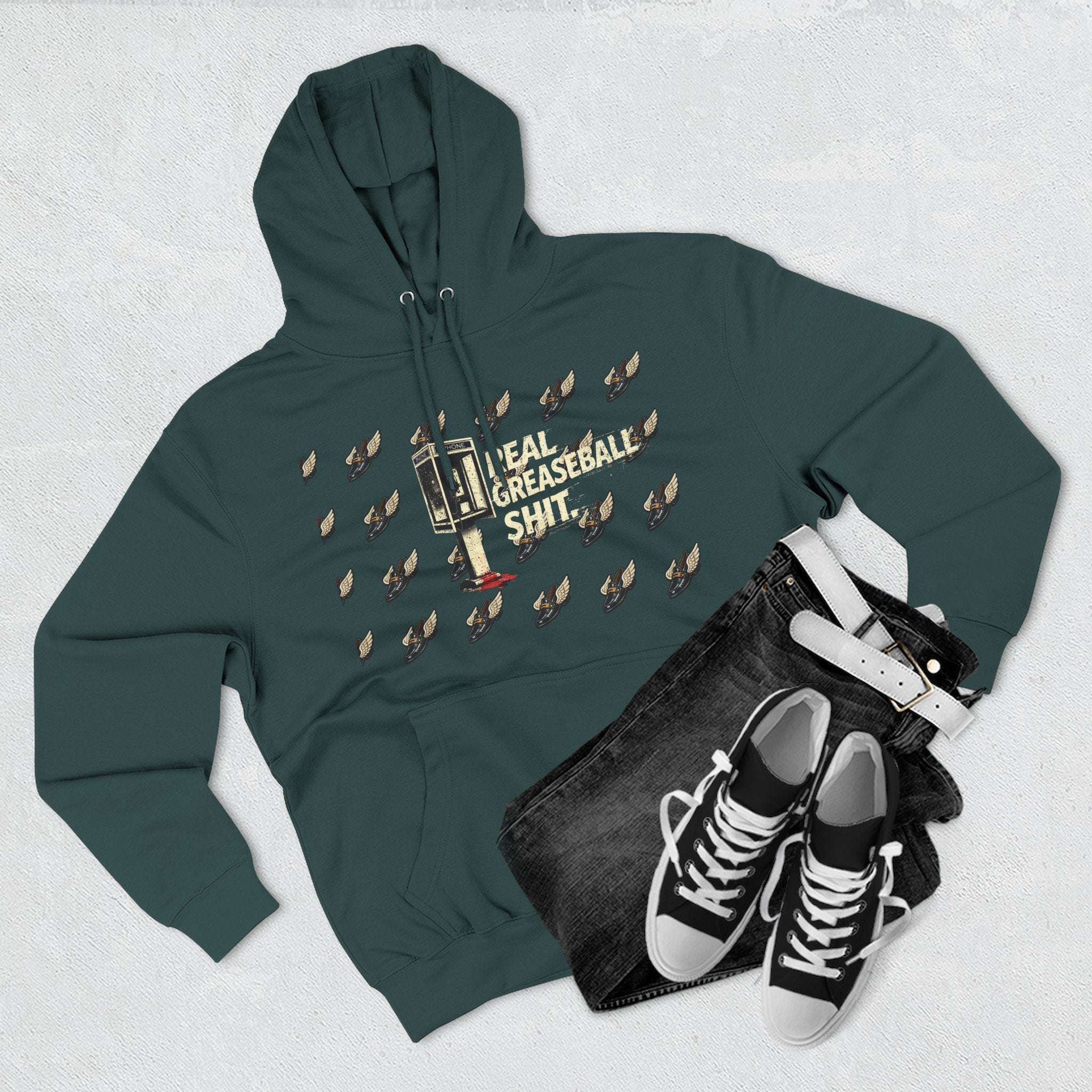 Real Greaseball Shit Graphic Hoodie — Three-Panel Fleece Pullover
