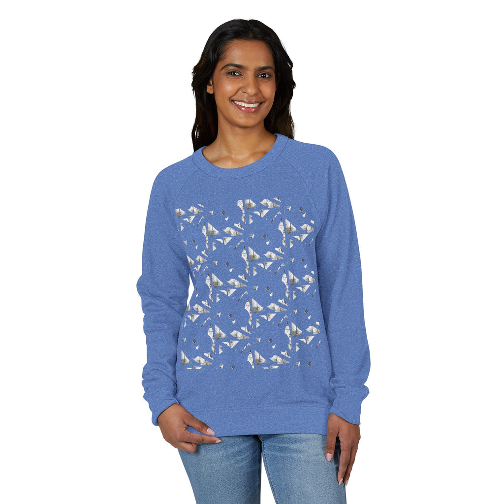 Graphic Raglan Crewneck Sweatshirt — Monochrome Geometric Pattern