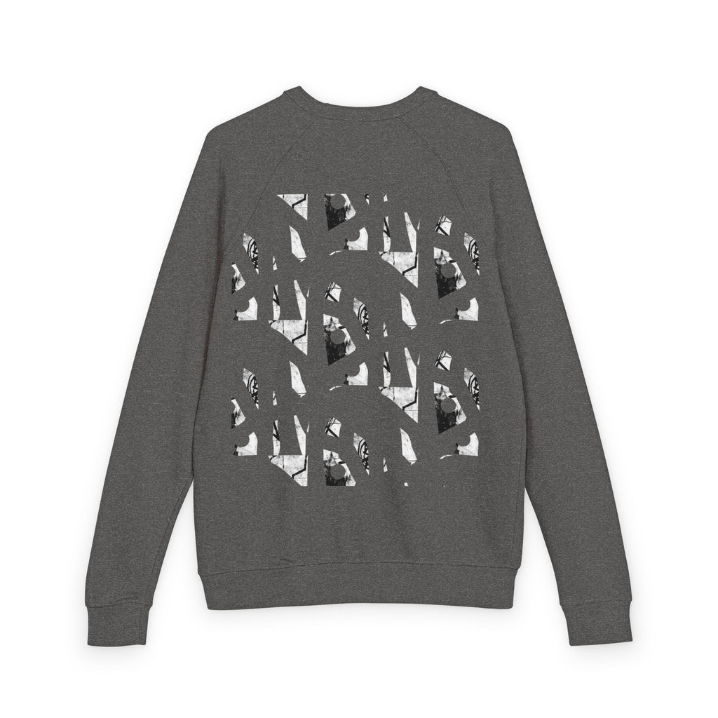 Graphic Raglan Crewneck Sweatshirt — Monochrome Geometric Pattern