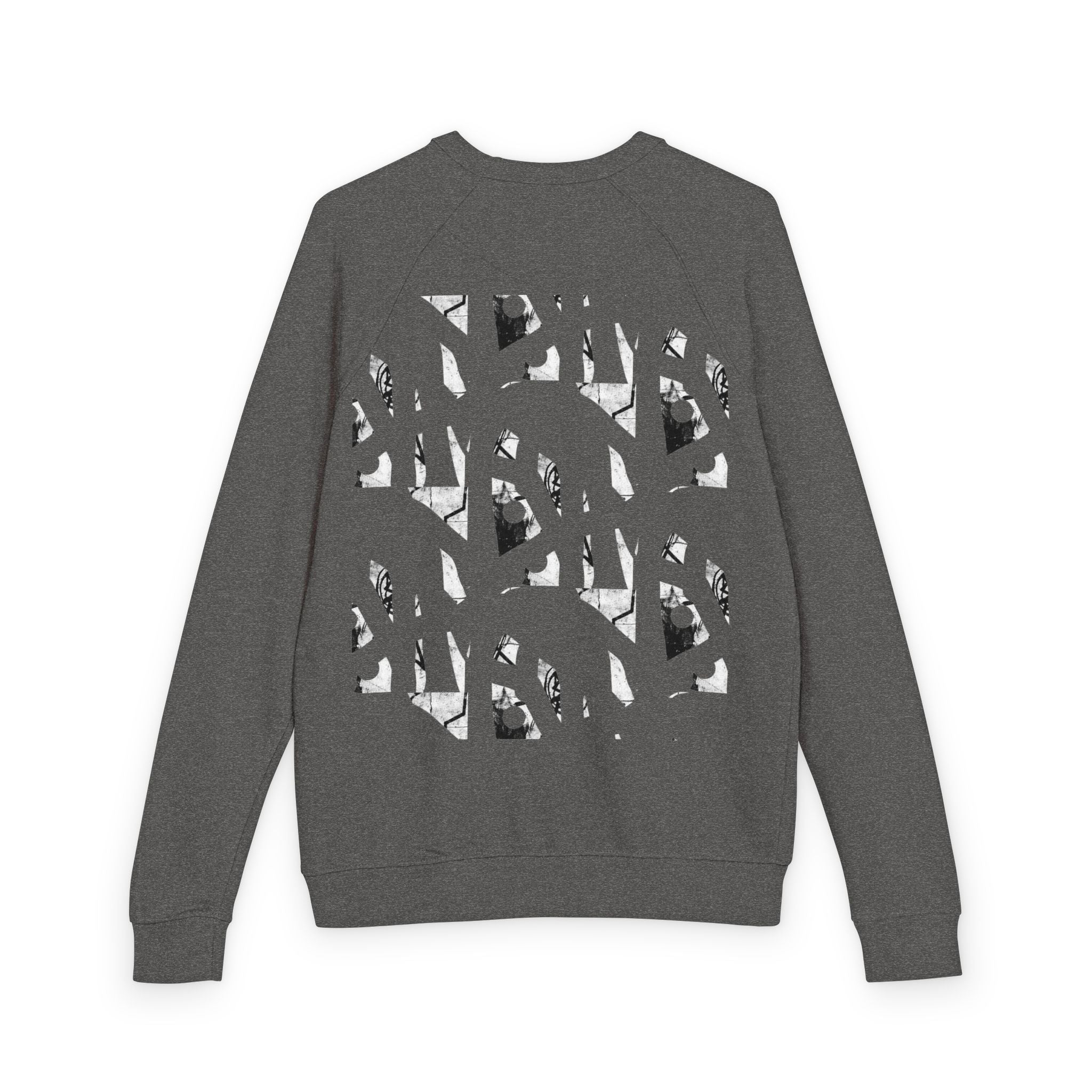 Graphic Raglan Crewneck Sweatshirt — Monochrome Geometric Pattern