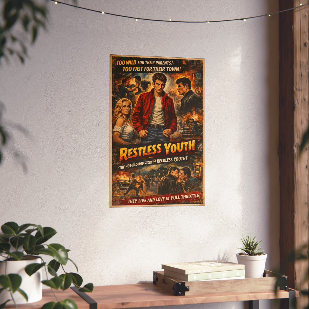 Restless Youth Vintage Movie Poster Art Print — Retro 1950s Teen Drama Wall Art