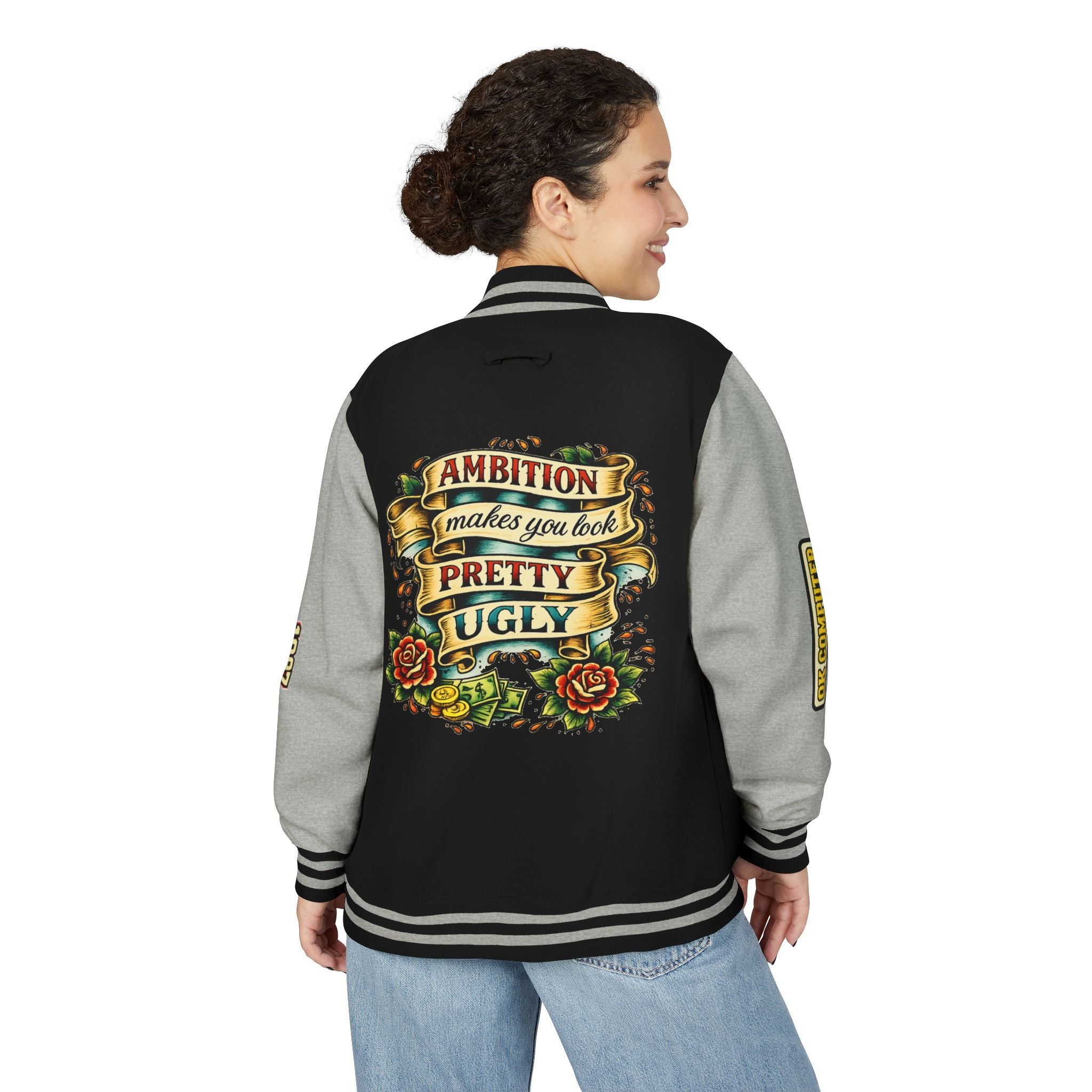 Letterman Jacket — "Ambition Makes You Look Pretty Ugly" Floral Varsity Jacket