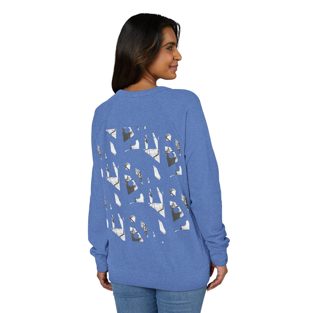 Graphic Raglan Crewneck Sweatshirt — Monochrome Geometric Pattern