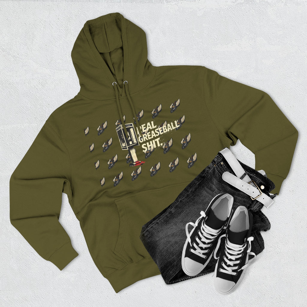 Real Greaseball Shit Graphic Hoodie — Three-Panel Fleece Pullover