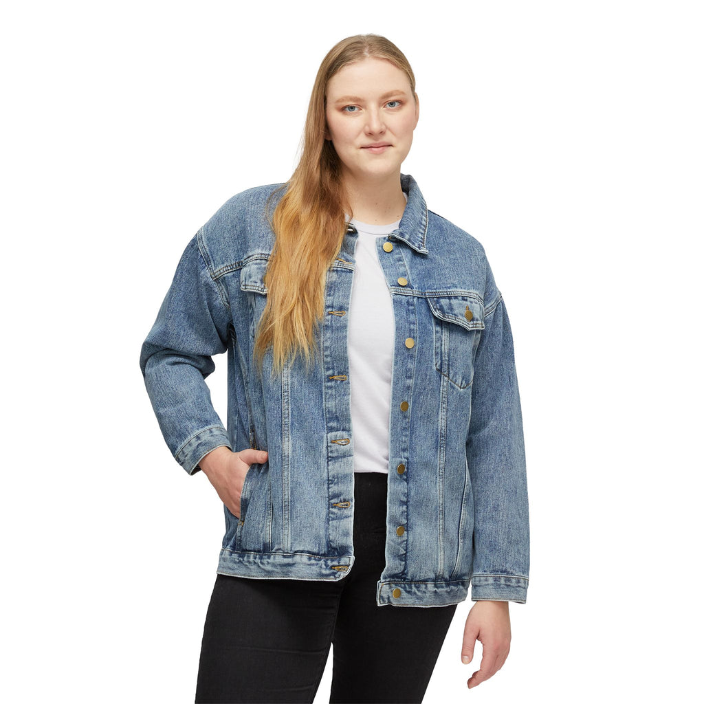 Women’s Denim Jacket — Retro Tattoo Back Patch “We Hope That You Choke”
