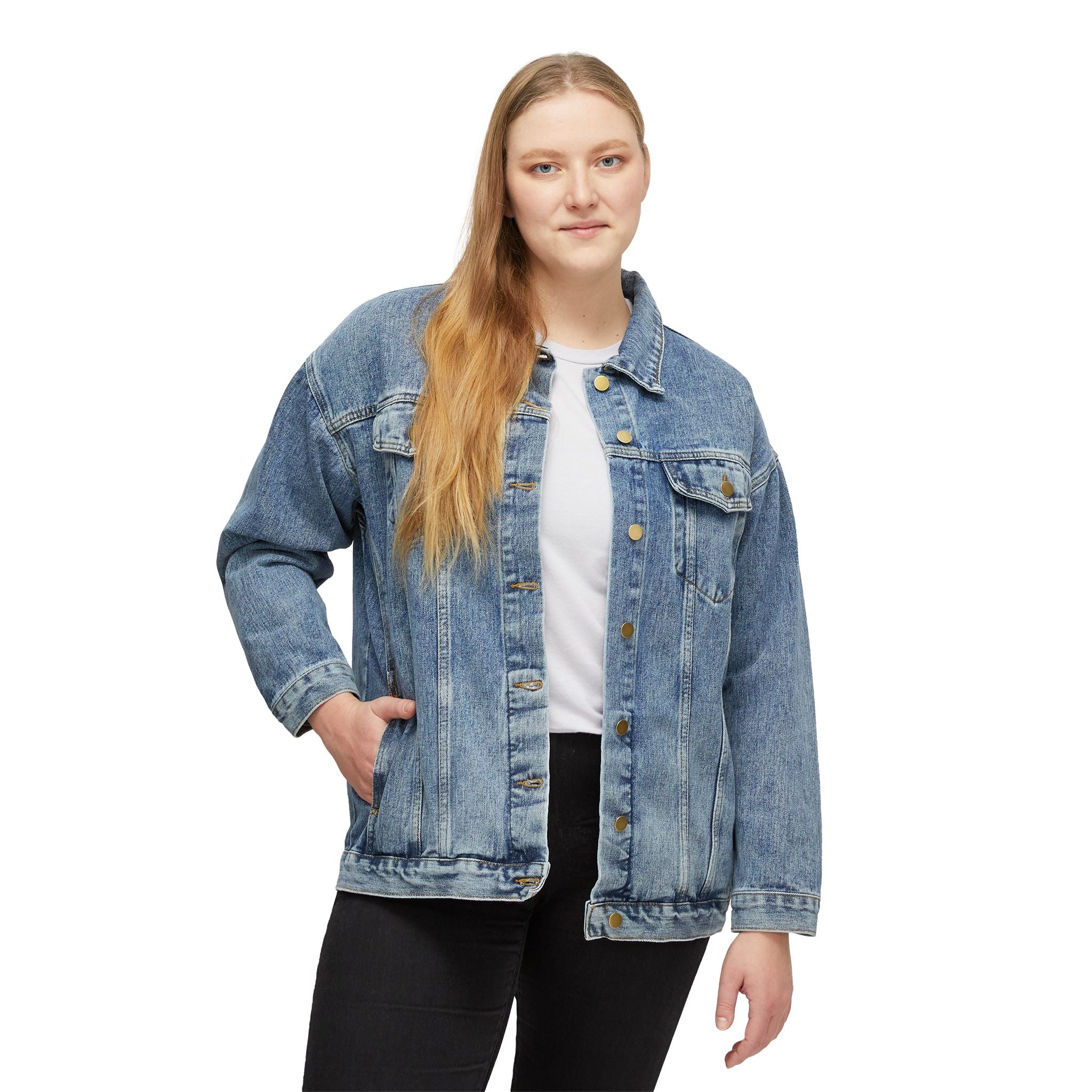 Women’s Denim Jacket — Retro Tattoo Back Patch “We Hope That You Choke”