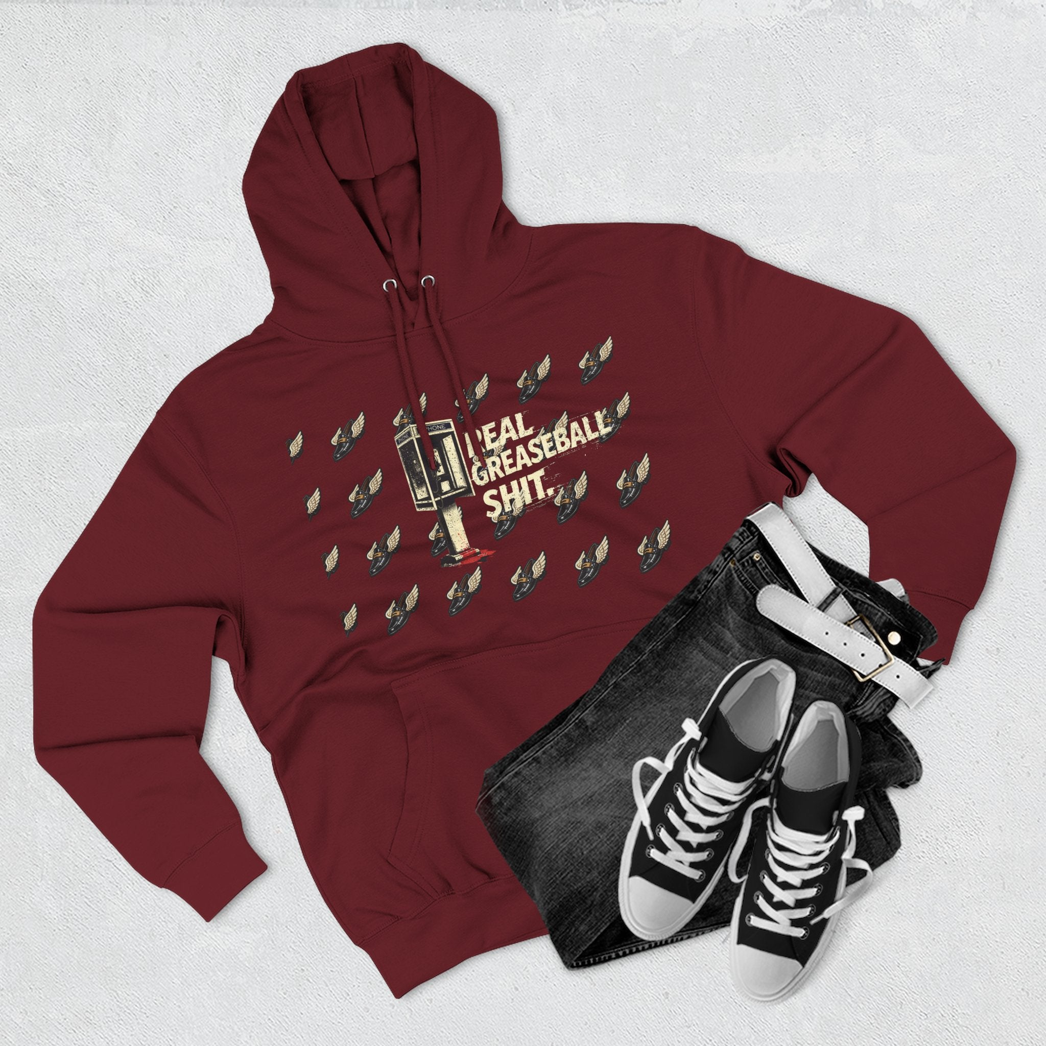 Real Greaseball Shit Graphic Hoodie — Three-Panel Fleece Pullover