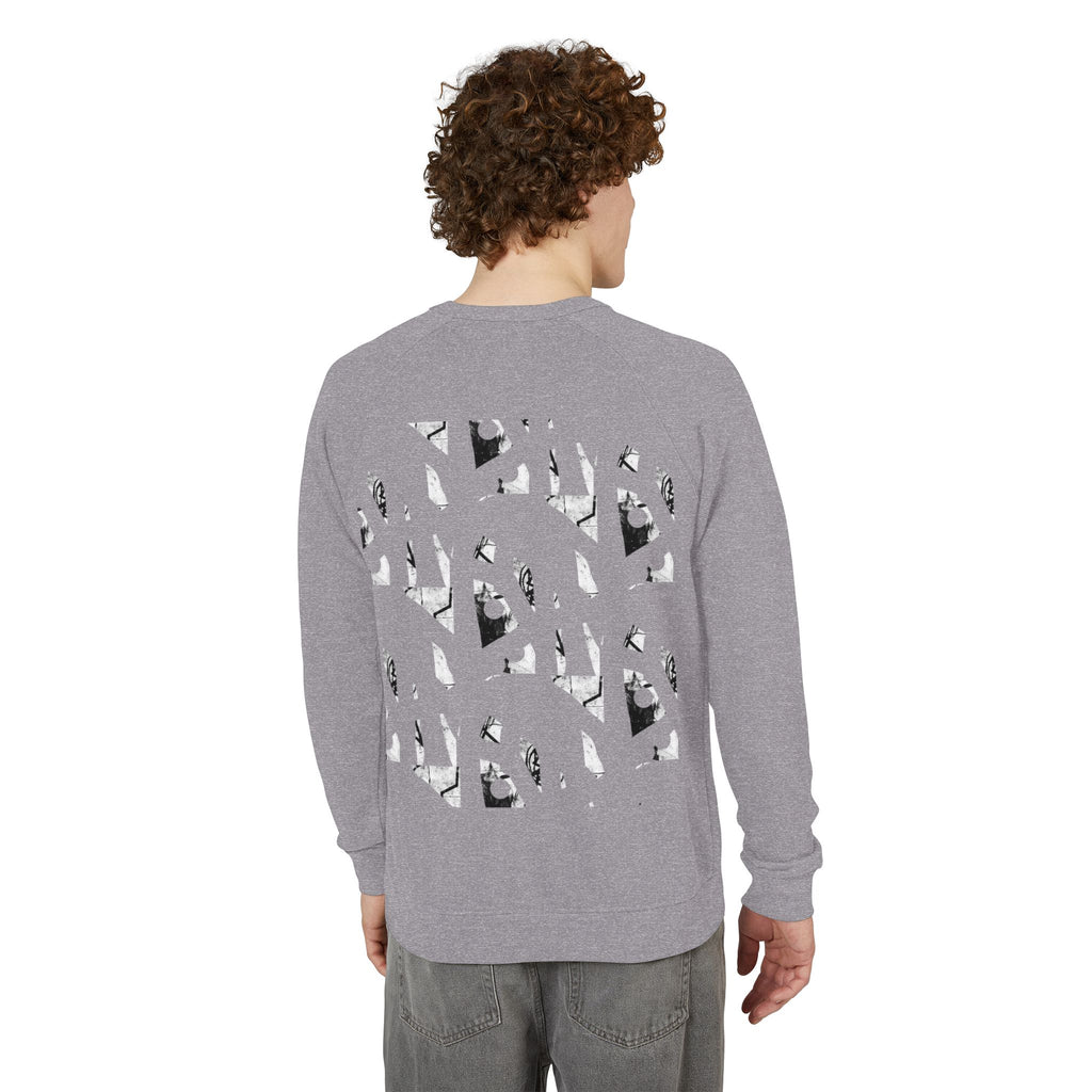 Graphic Raglan Crewneck Sweatshirt — Monochrome Geometric Pattern