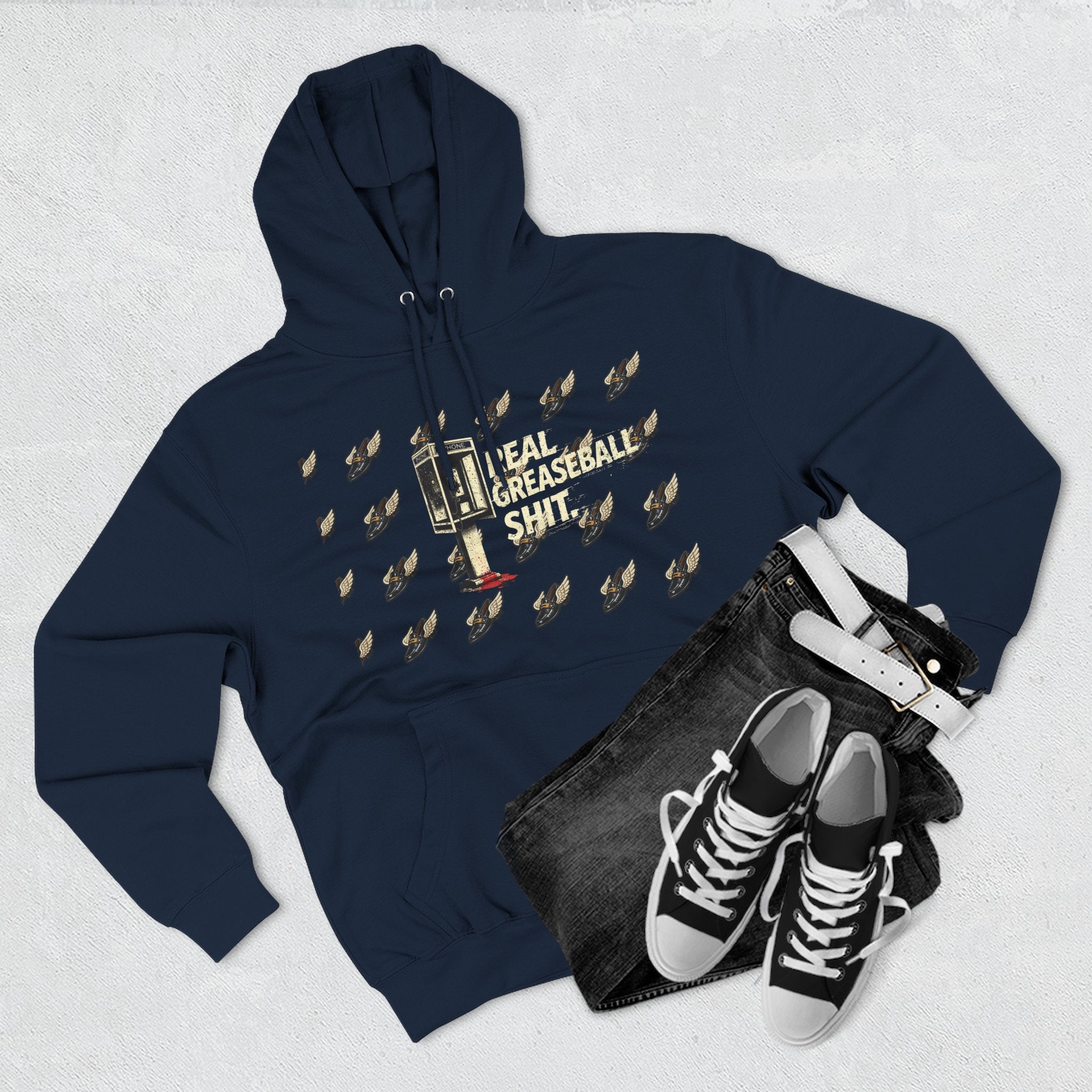 Real Greaseball Shit Graphic Hoodie — Three-Panel Fleece Pullover