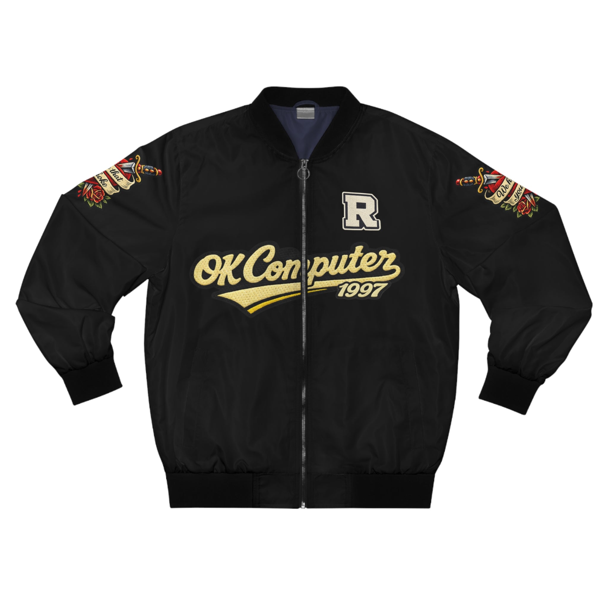 Bomber Jacket — "OK Computer 1997" Retro Graphic with "A Job That Slowly Kills You" Back