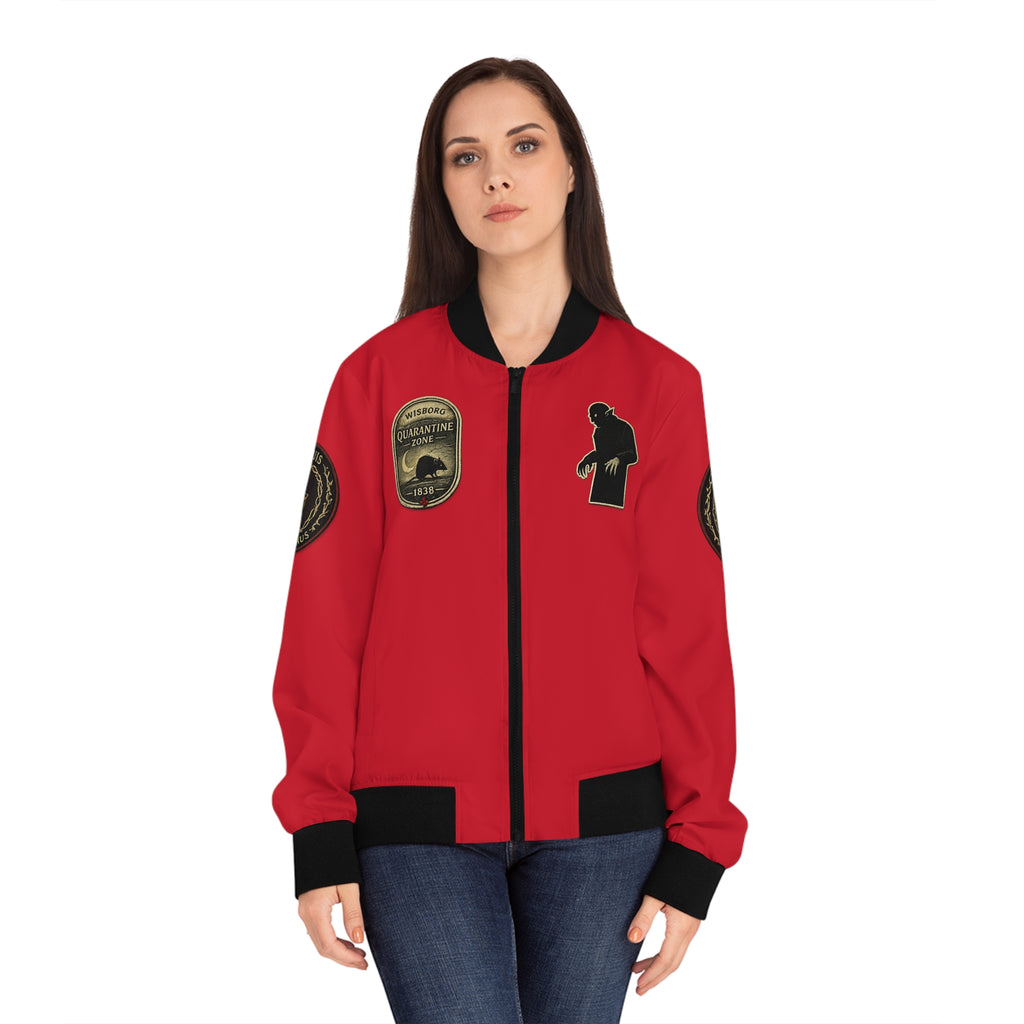 Dracula Castle Bomber Jacket — Gothic Vampire Crest Women's Jacket