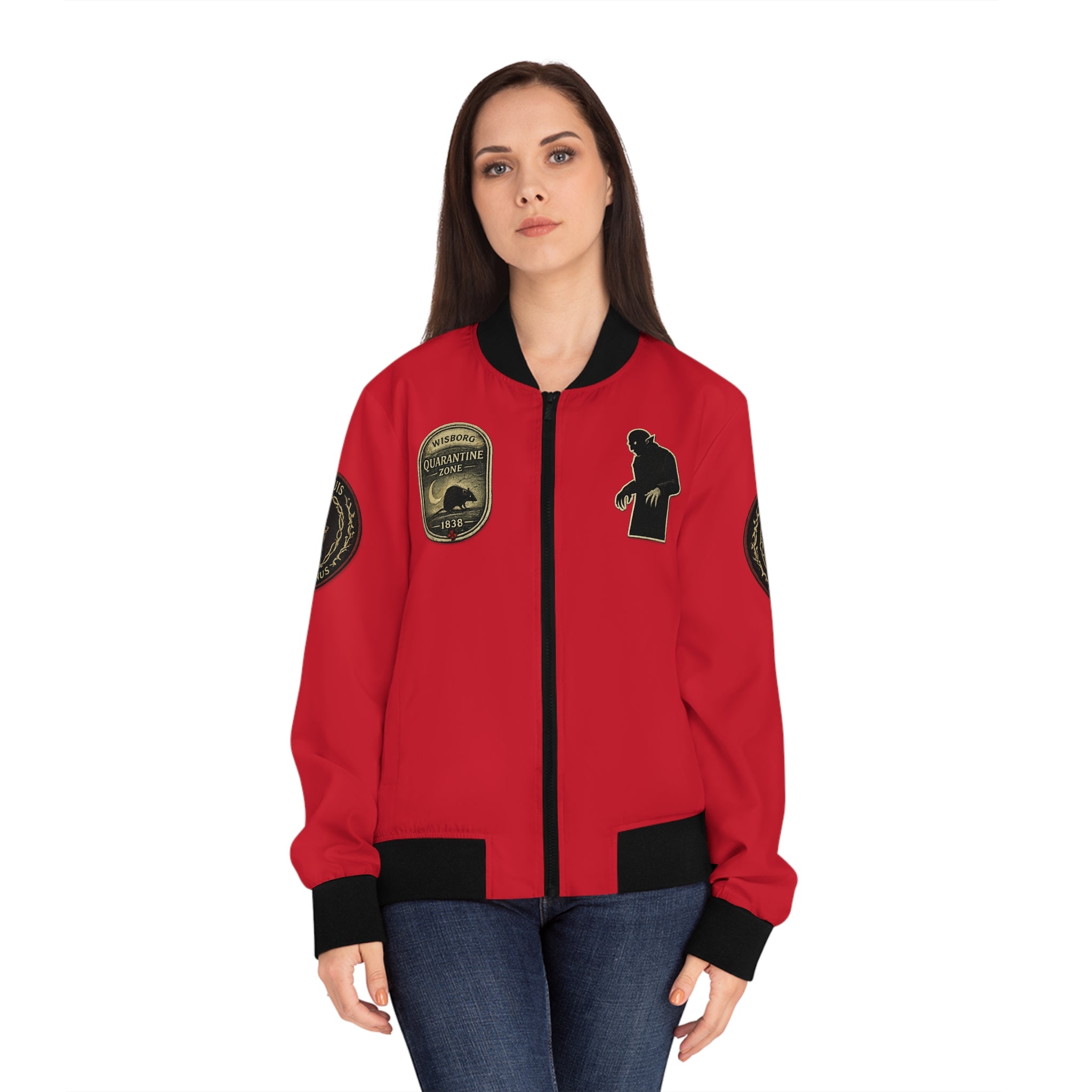 Dracula Castle Bomber Jacket — Gothic Vampire Crest Women's Jacket