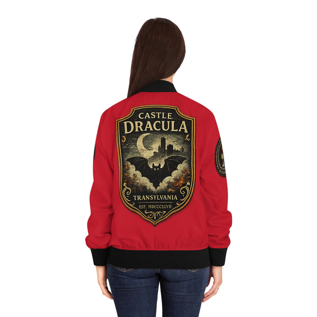 Dracula Castle Bomber Jacket — Gothic Vampire Crest Women's Jacket
