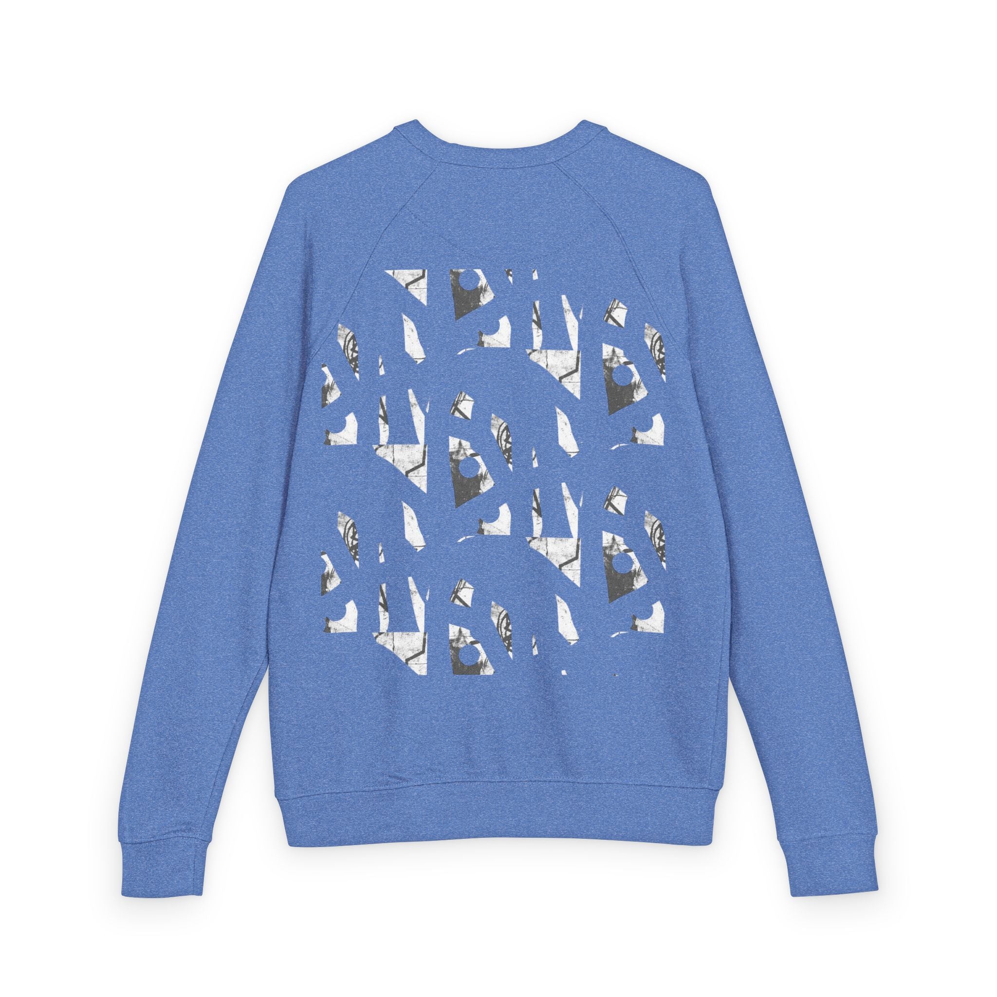 Graphic Raglan Crewneck Sweatshirt — Monochrome Geometric Pattern