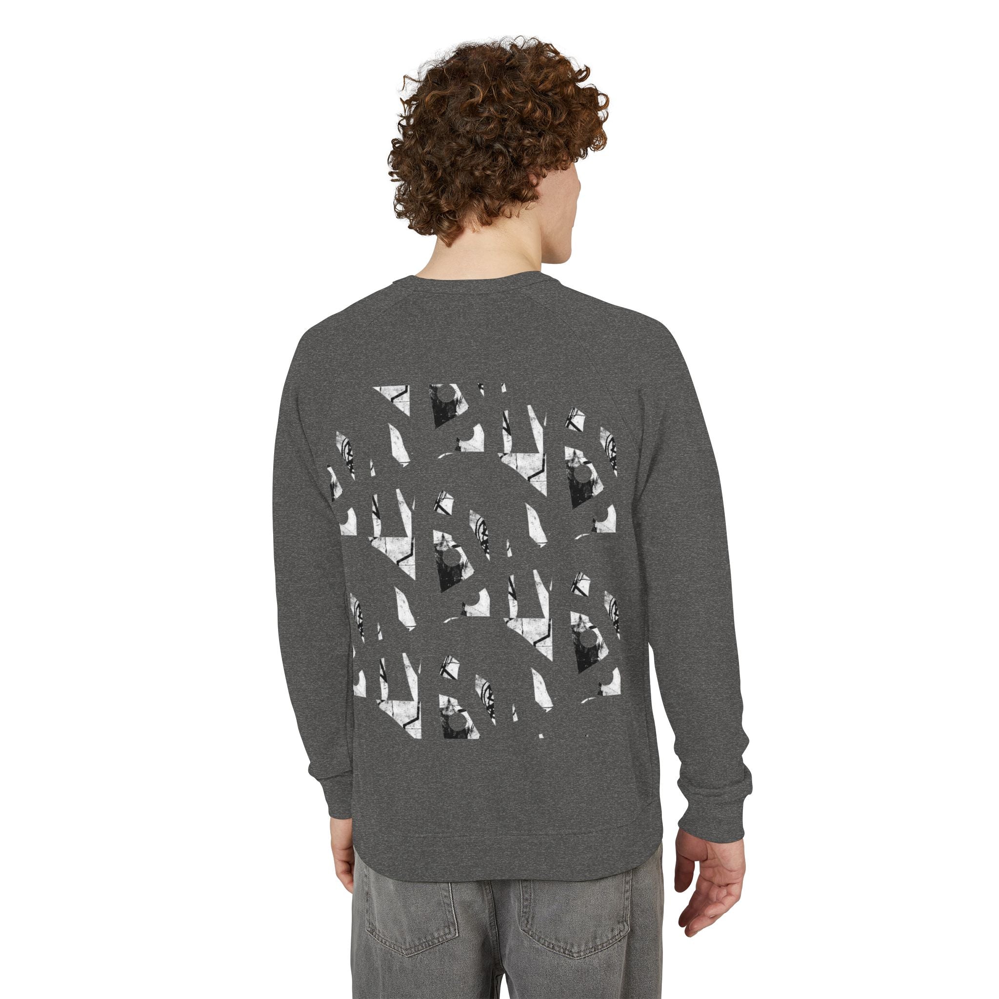 Graphic Raglan Crewneck Sweatshirt — Monochrome Geometric Pattern
