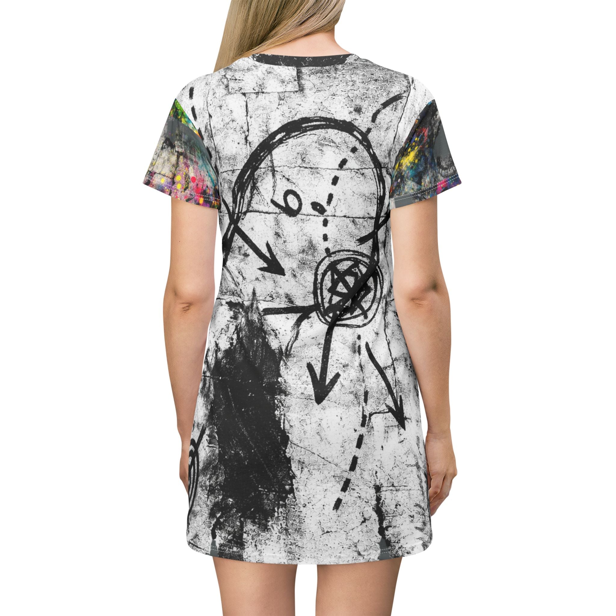 Abstract Graffiti T‑Shirt Dress — Colorful Splatter All‑Over Print