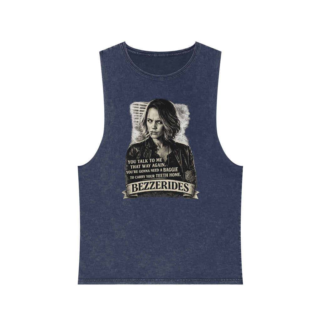 Bezzerides Vintage Stonewash Tank Top — 'You Talk To Me That Way Again...' Graphic
