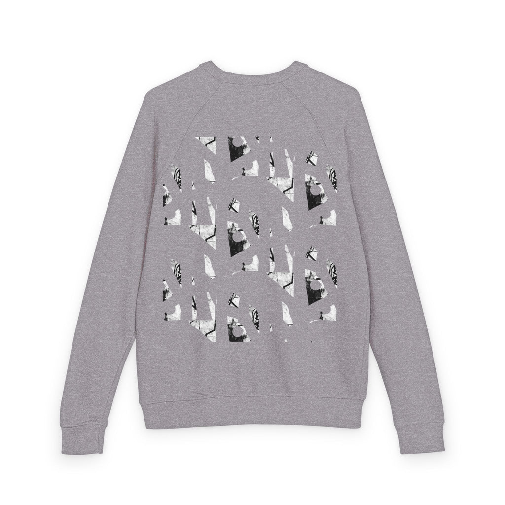 Graphic Raglan Crewneck Sweatshirt — Monochrome Geometric Pattern