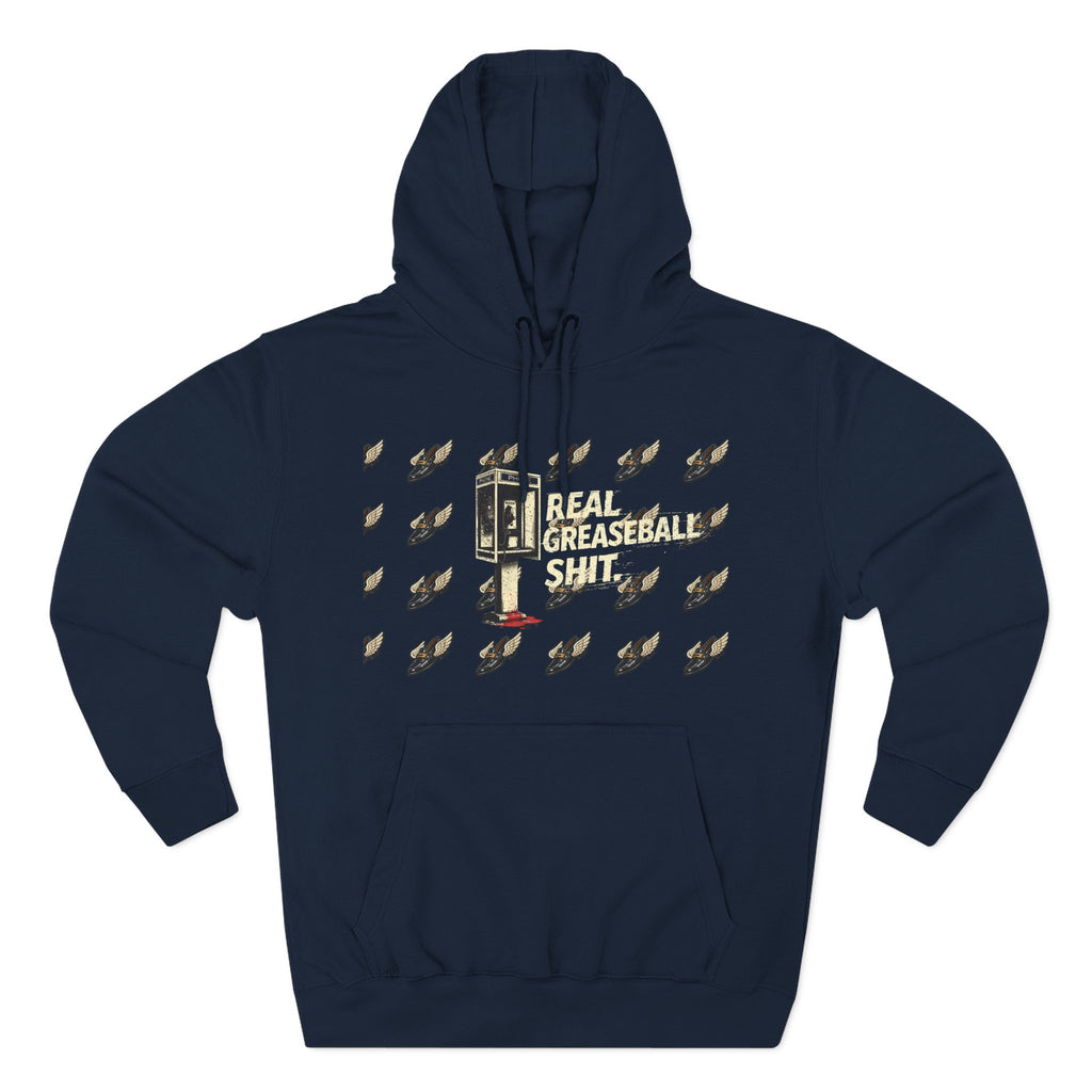 Real Greaseball Shit Graphic Hoodie — Three-Panel Fleece Pullover