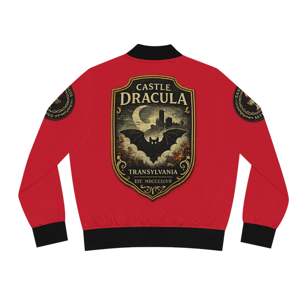 Dracula Castle Bomber Jacket — Gothic Vampire Crest Women's Jacket