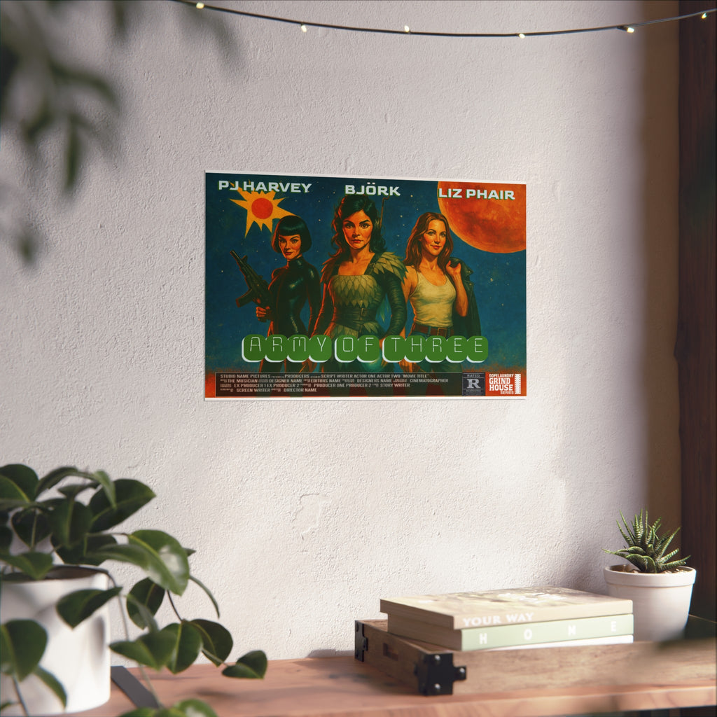 Army of Three 60s Sci-fi Grind House Inspired, Unique Gift for Film Lovers and Home Aesthetic