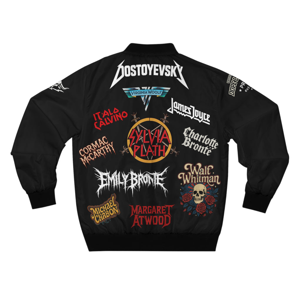 Literary Metal Bomber Jacket — Author Logos Back Print