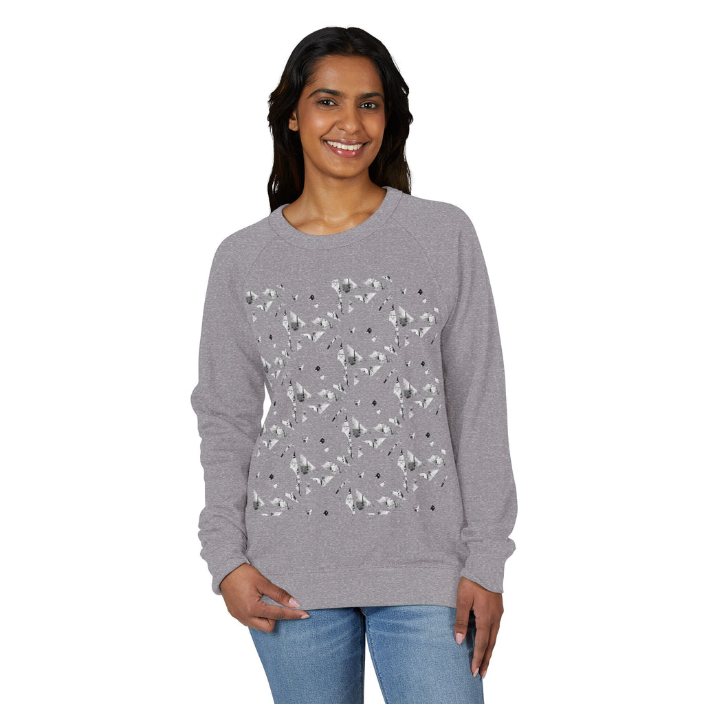 Graphic Raglan Crewneck Sweatshirt — Monochrome Geometric Pattern