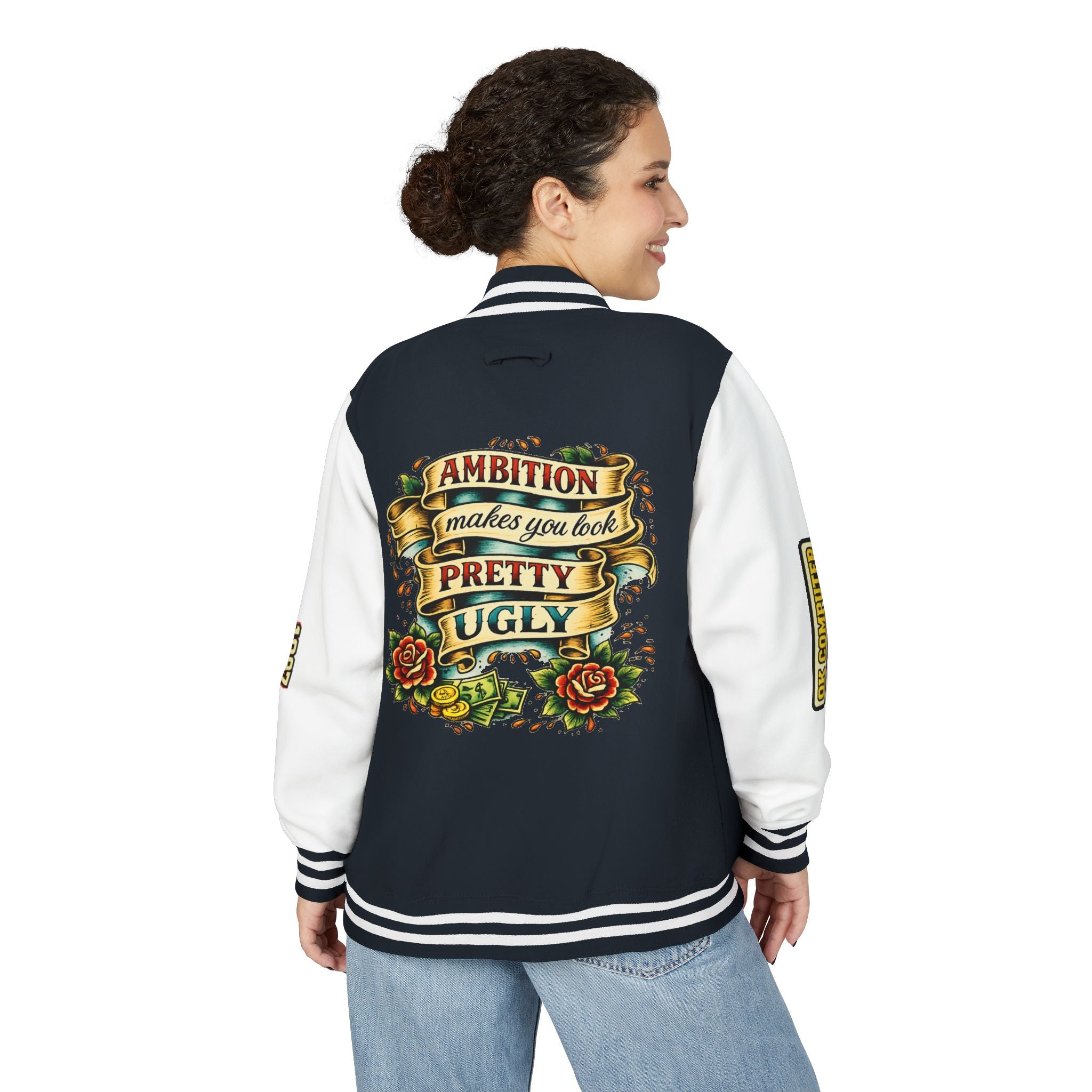Letterman Jacket — "Ambition Makes You Look Pretty Ugly" Floral Varsity Jacket
