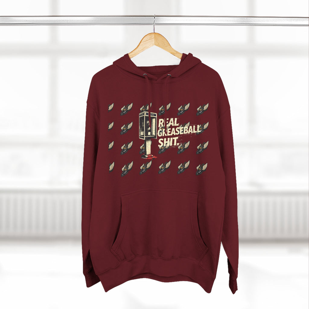 Real Greaseball Shit Graphic Hoodie — Three-Panel Fleece Pullover