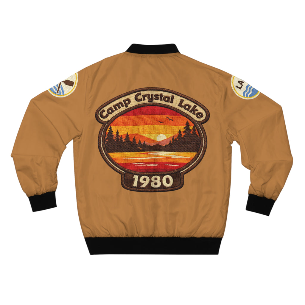 Crystal Lake 13 Bomber Jacket — Retro Lake Badge All-Over Print