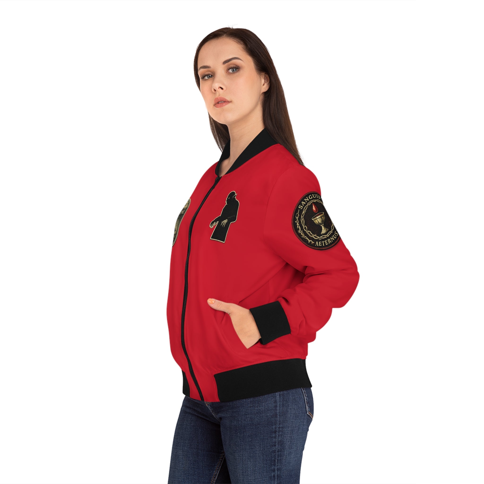 Dracula Castle Bomber Jacket — Gothic Vampire Crest Women's Jacket