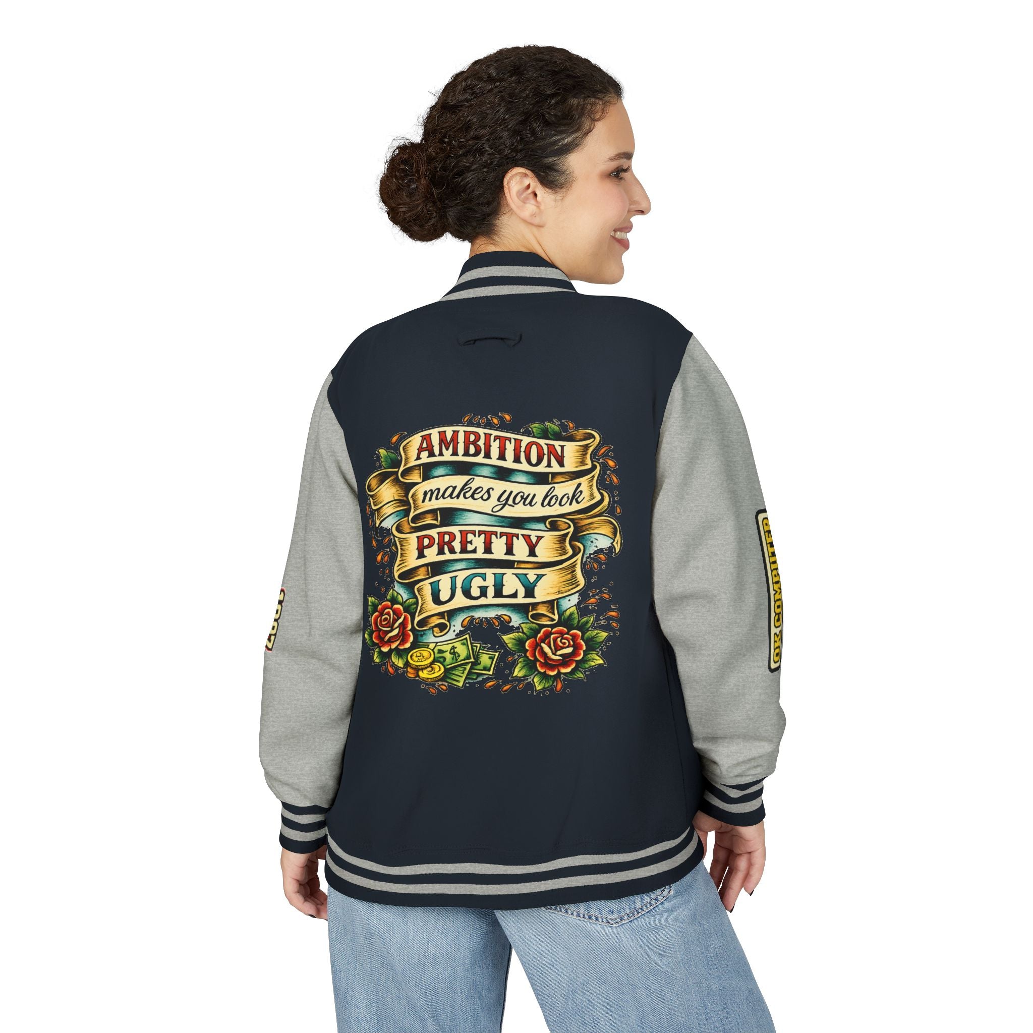Letterman Jacket — "Ambition Makes You Look Pretty Ugly" Floral Varsity Jacket