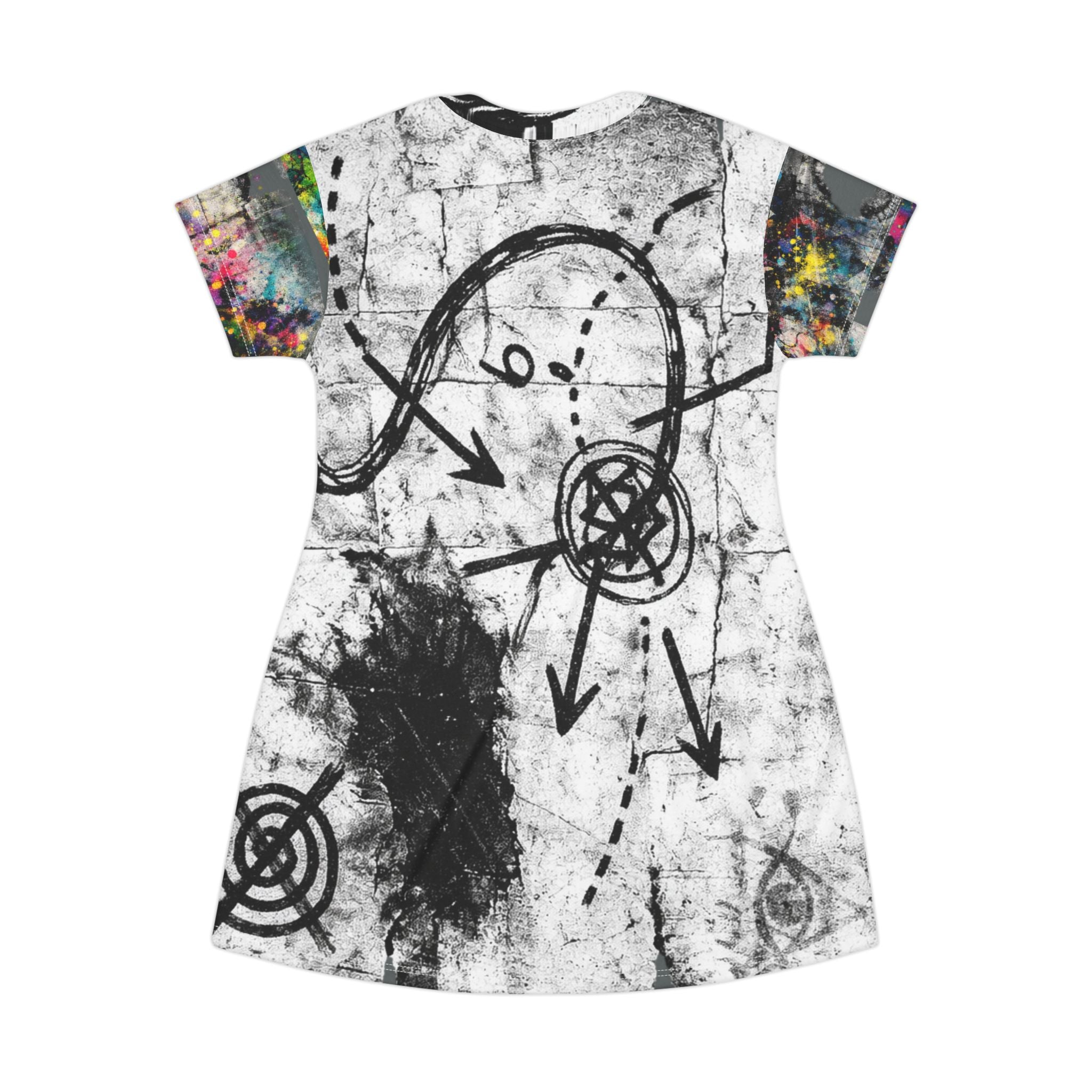 Abstract Graffiti T‑Shirt Dress — Colorful Splatter All‑Over Print