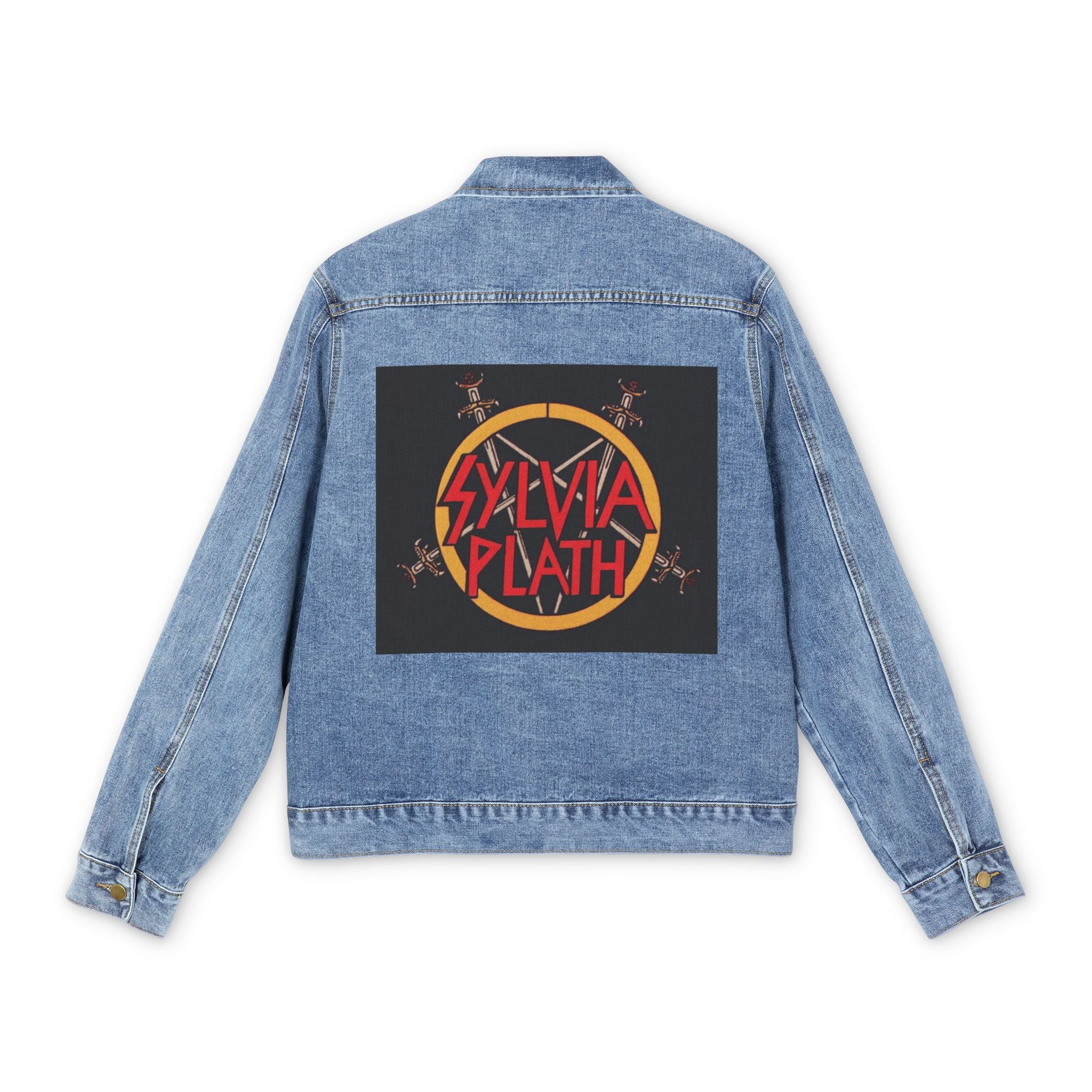Denim Jacket — Sylvia Plath Graphic Back Patch Vintage Rock Style