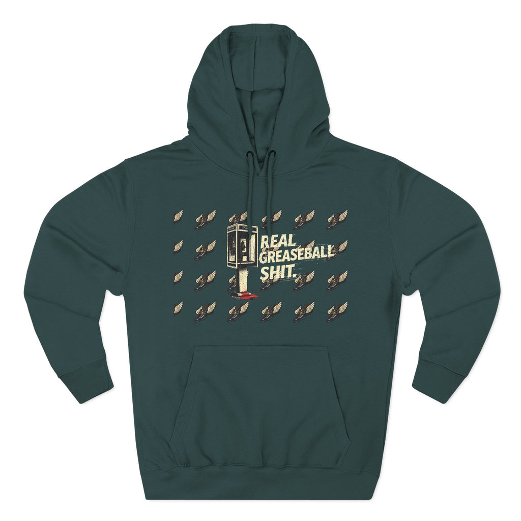 Real Greaseball Shit Graphic Hoodie — Three-Panel Fleece Pullover