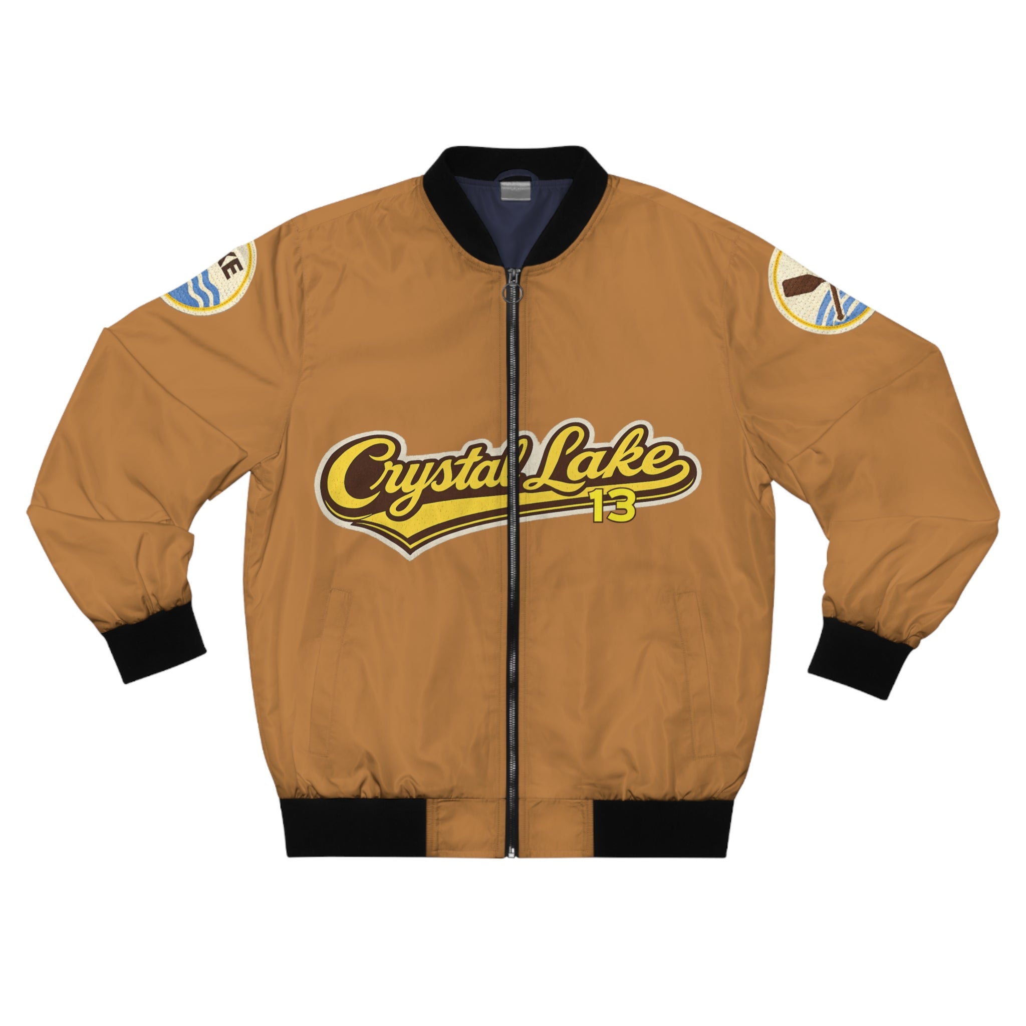 Crystal Lake 13 Bomber Jacket — Retro Lake Badge All-Over Print