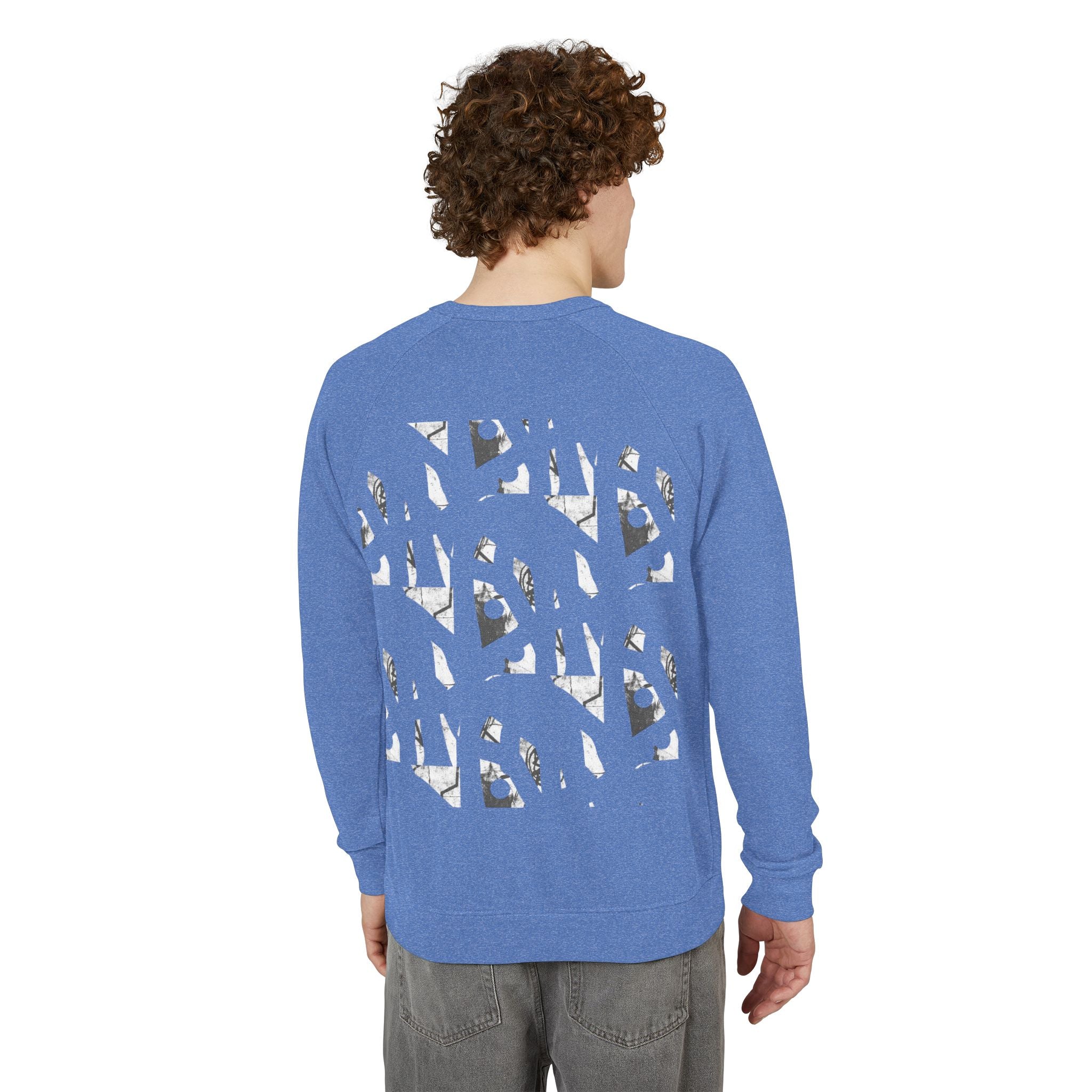 Graphic Raglan Crewneck Sweatshirt — Monochrome Geometric Pattern