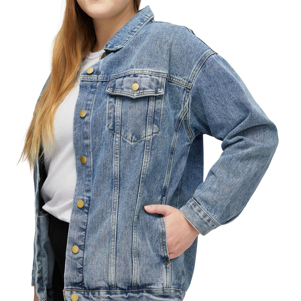 Women’s Denim Jacket — Retro Tattoo Back Patch “We Hope That You Choke”