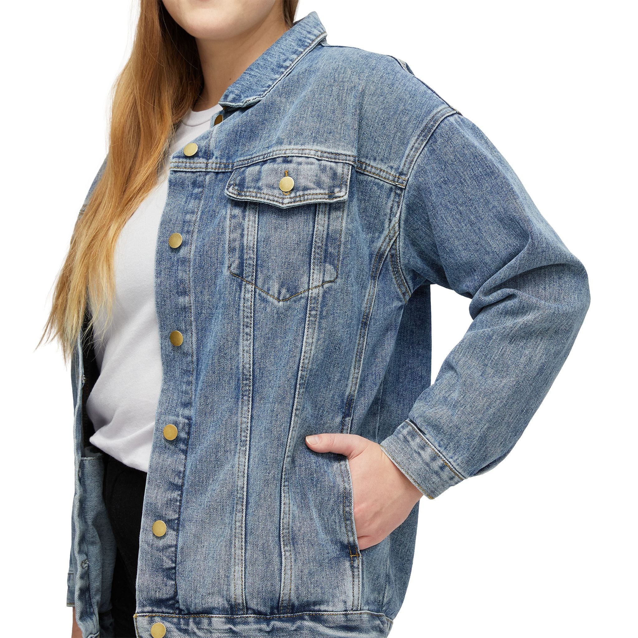 Women’s Denim Jacket — Retro Tattoo Back Patch “We Hope That You Choke”