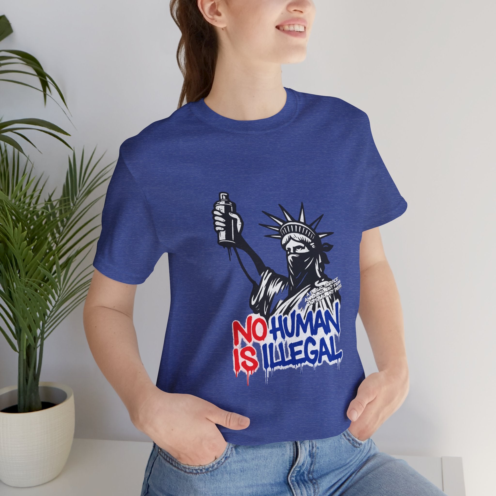 "No Human is Illegal" - Lady Liberty w/ spray paint can & bandanna (Dope Laundry Protest Series)