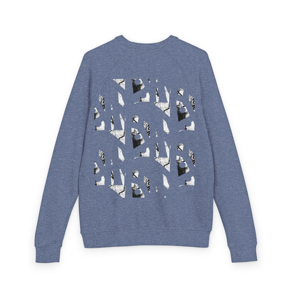 Graphic Raglan Crewneck Sweatshirt — Monochrome Geometric Pattern