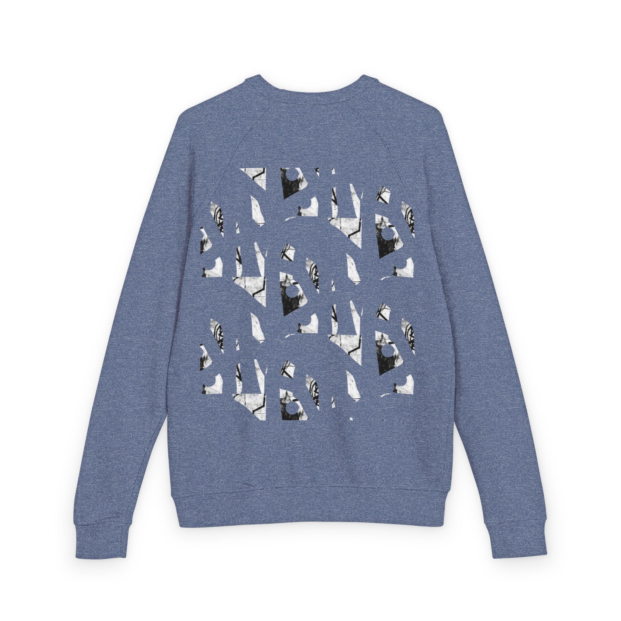 Graphic Raglan Crewneck Sweatshirt — Monochrome Geometric Pattern