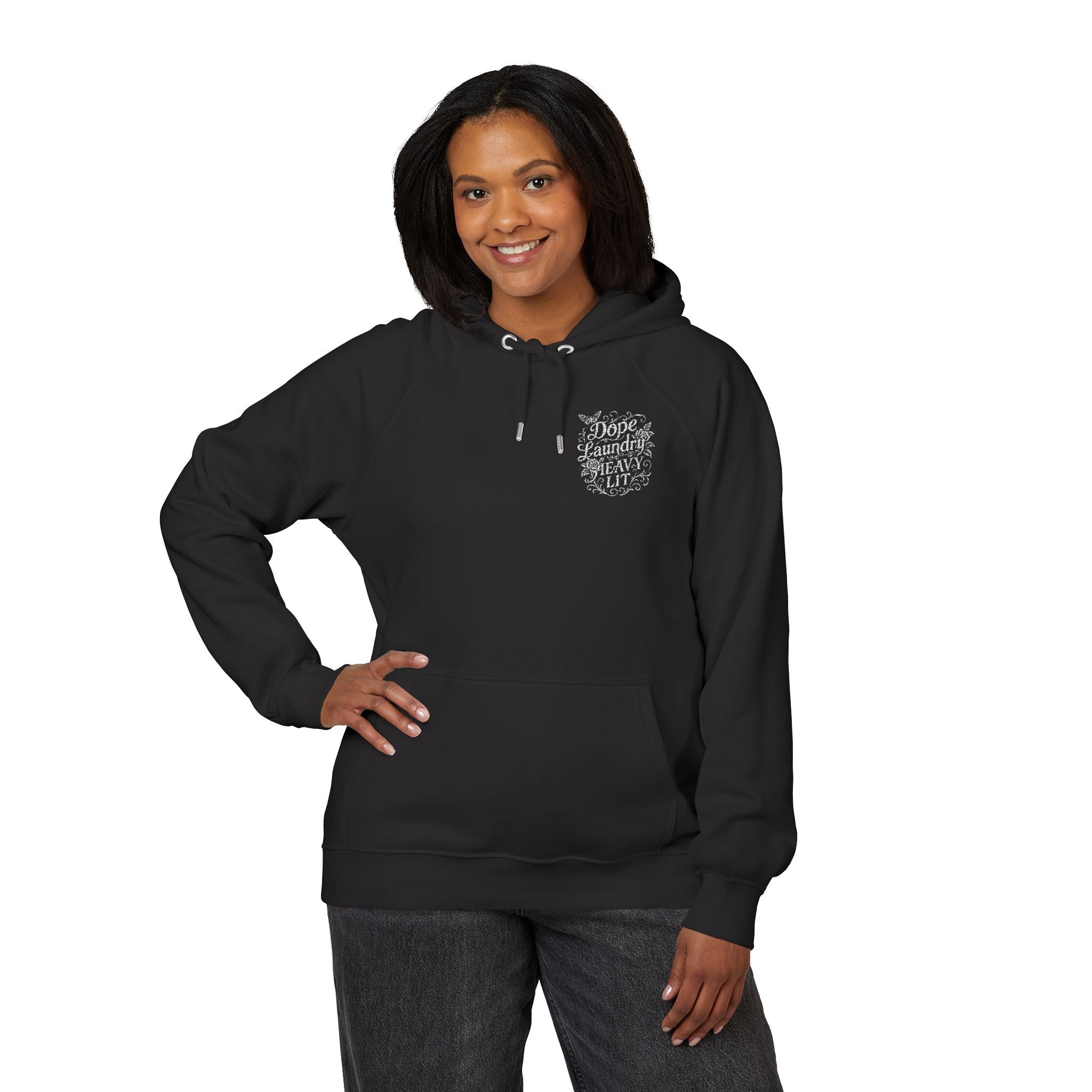 Embroidered Minimal Dope Laundry "Heavy Lit" Hoodie — Eco Raglan Sweatshirt