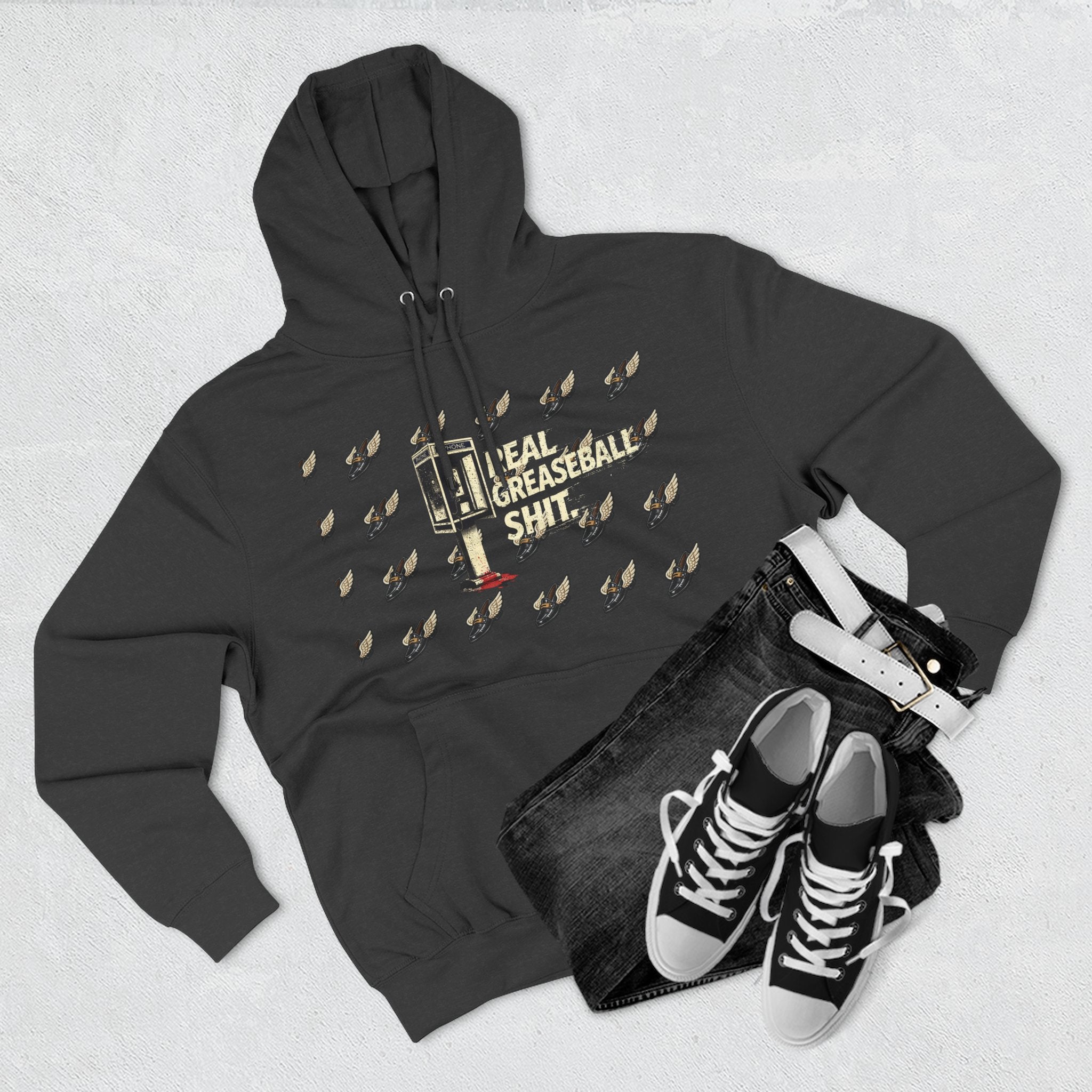 Real Greaseball Shit Graphic Hoodie — Three-Panel Fleece Pullover