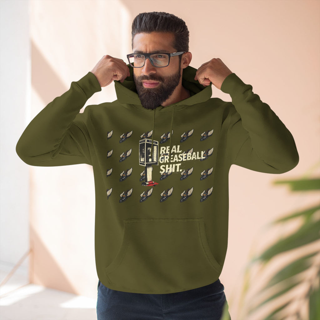 Real Greaseball Shit Graphic Hoodie — Three-Panel Fleece Pullover